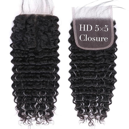 Center Wig Remy Hair 5x5 Deep Wave HD Closure