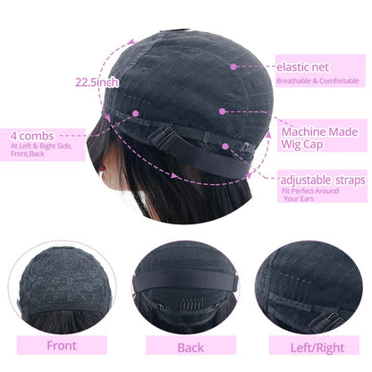 Center Wig Machine-Made Black Wig Remy Hair TC068