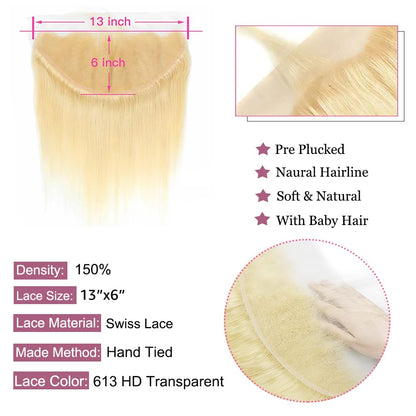 Center Wig Asian Raw Hair 13x6 Straight HD Frontal #613