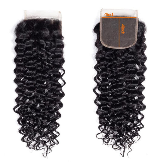 Center Wig Remy Hair 4x4 Jerry Curly Closure