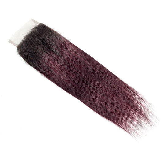 Center Wig Remy Hair 4x4 Straight Closure 1b99j