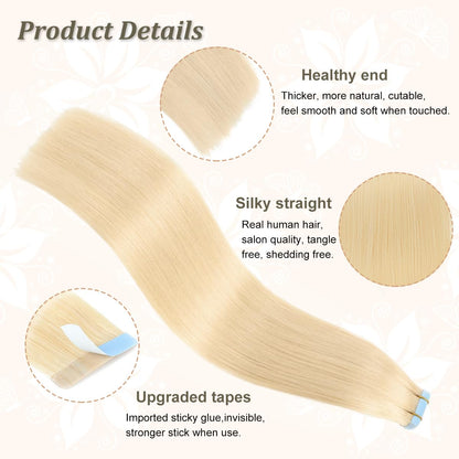 Center Wig Asian Raw Hair #613 Straight Tape In Hair Extensions