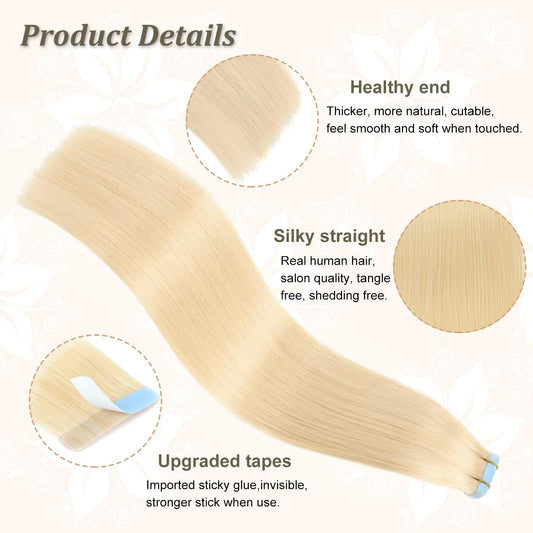 Center Wig Asian Raw Hair #613 Straight Tape In Hair Extensions