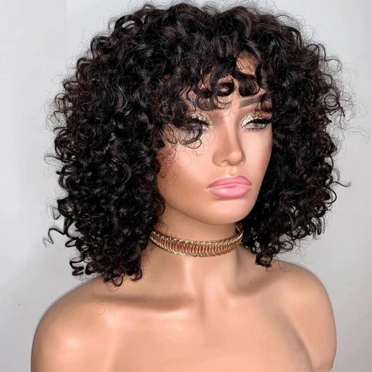 Center Wig Machine-Made Black Wig Remy Hair TC002