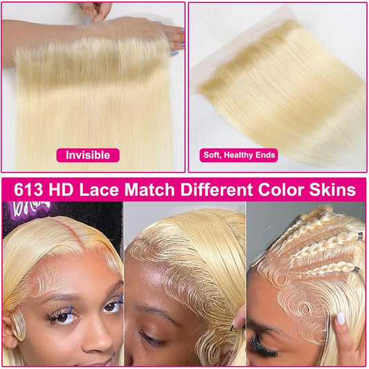 Center Wig Asian Raw Hair 13x6 Straight HD Frontal #613