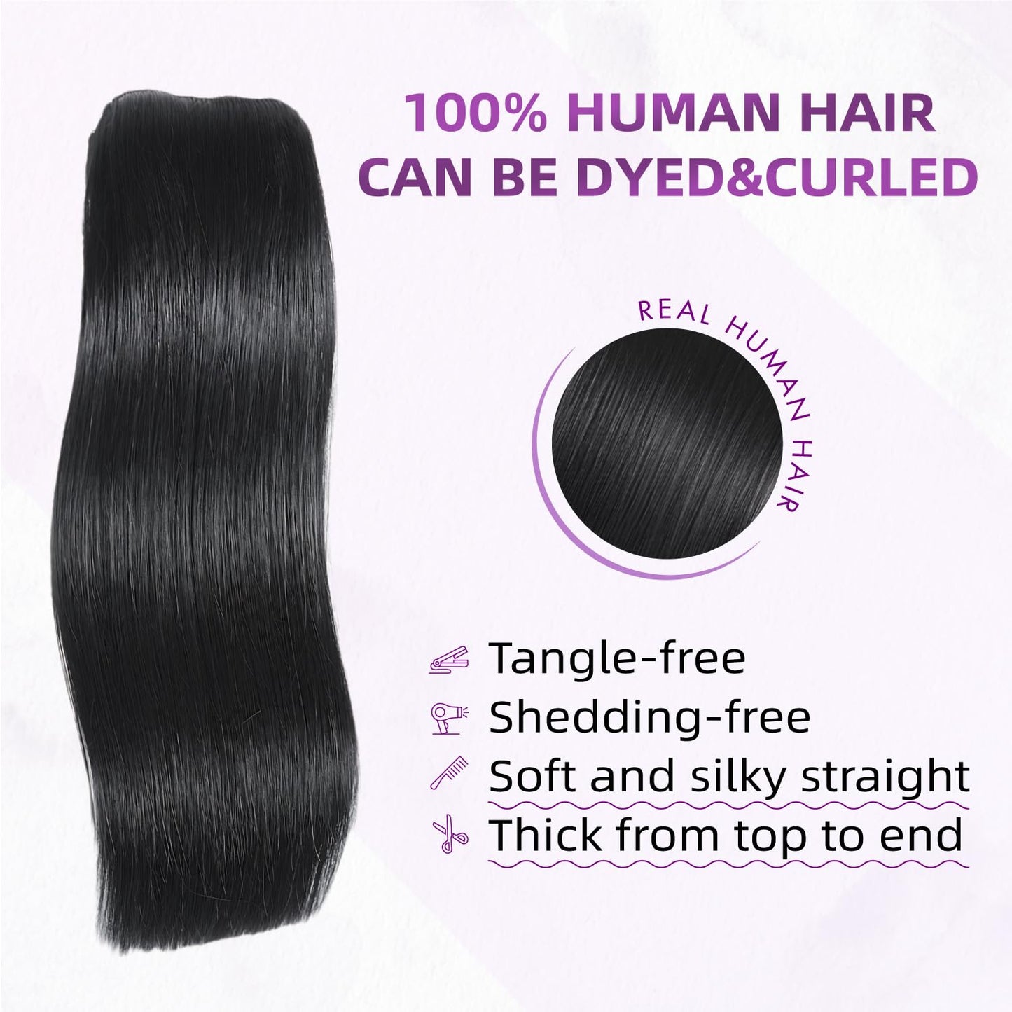 Center Wig Asian Raw Hair Black Straight Hair Extensions