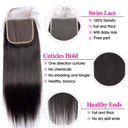 Center Wig Remy Hair 5x5 Straight Closure