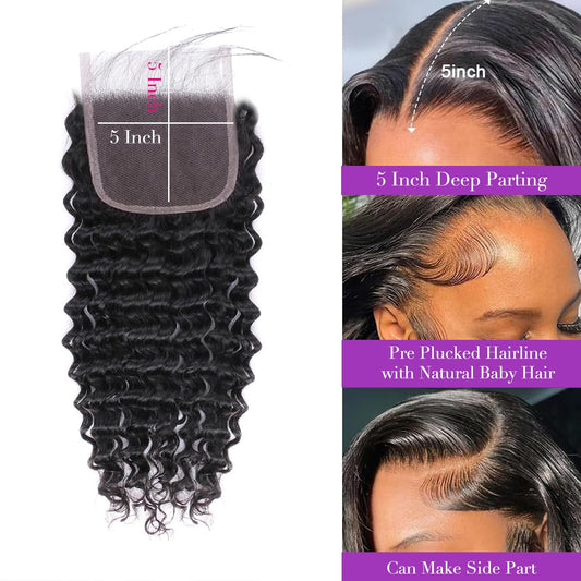 Center Wig Remy Hair 5x5 Deep Wave HD Closure