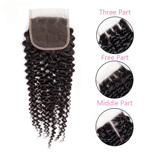Center Wig Remy Hair 4x4 Kinky Curly Closure