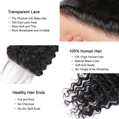 Center Wig Remy Hair 5x5 Deep Wave HD Closure
