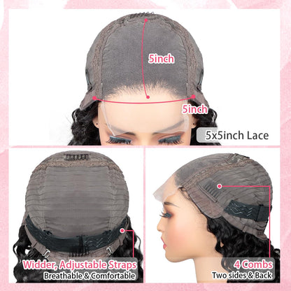 Center Wig Natural Black Asian Raw Hair 5x5 HD Lace Closure Straight Bob Human Hair Wig