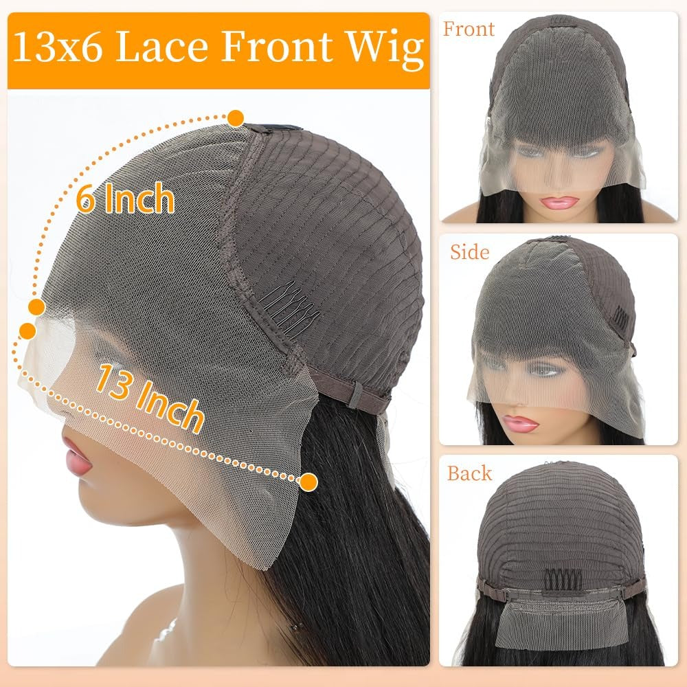 Center Wig Natural Black Asian Raw Hair 13x6 HD Lace Front Wig Straight Human Hair Wig