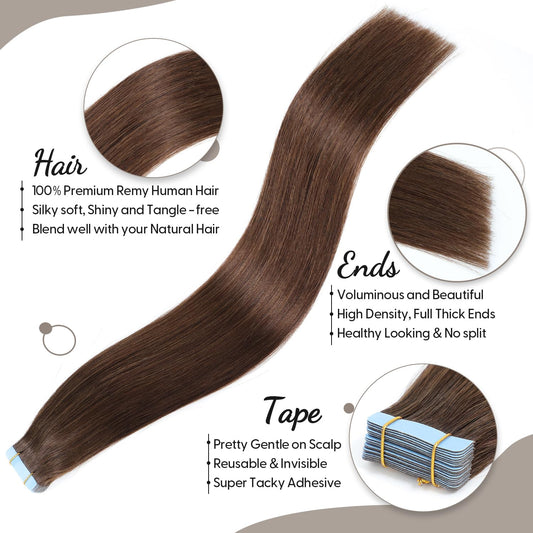 Center Wig Asian Raw Hair #4 Straight Tape In Hair Extensions