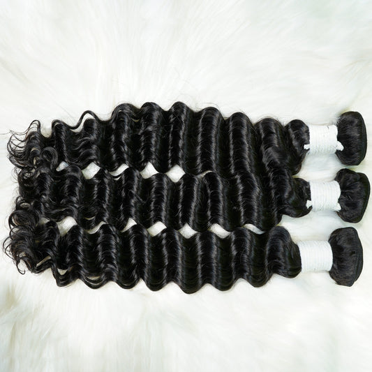 Center Wig Remy Hair Black Deep Wave Bundles Brazilian weaving