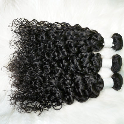 Center Wig Remy Hair Black Water Wave Bundles Brazilian weaving
