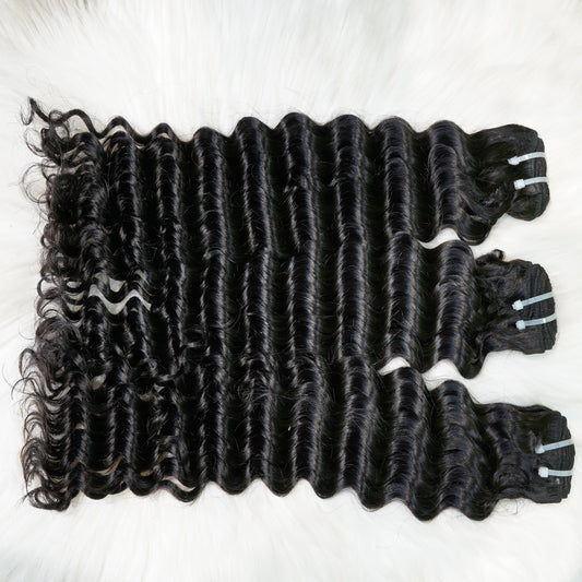 Center Wig Remy Hair Black Deep Wave Bundles Laotian Weaving