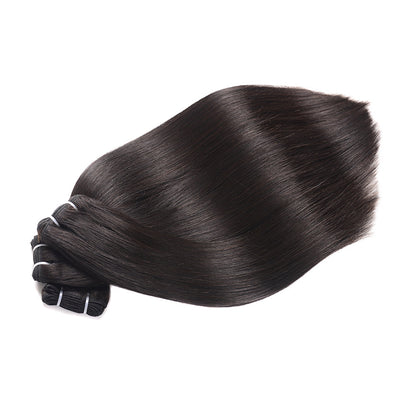 Center Wig Natural Black Asian Double Drawn Straight Hair Bundles