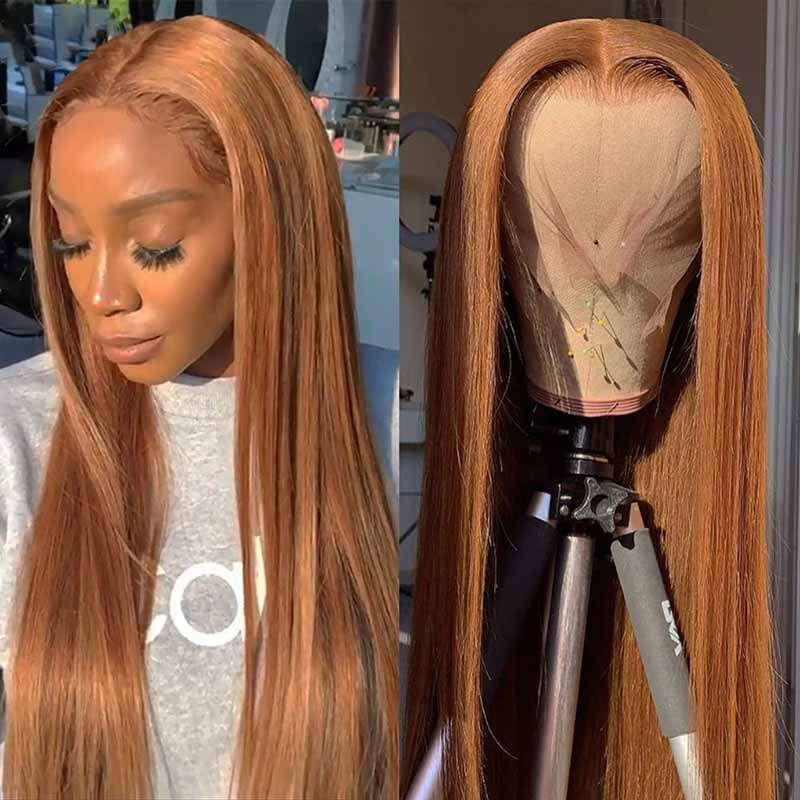 Center Wig 13x4 Straight Lace Front Wig 8&27 Honey Blonde Highlight 26 Inch Remy Hair