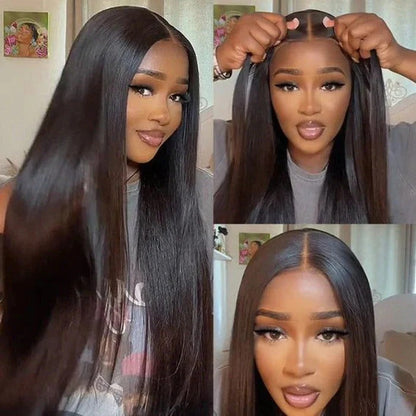 Center Wig Glueless Remy Hair 5x5 Lace Closure Straight Human Hair Wig