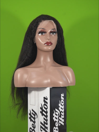 Center Wig 13x4 Yaki Straight Lace Front Wig Black Remy Hair