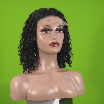 Center Wig Natural Black Remy Hair 5x5 Lace Closure Deep Wave 12 Inch Bob Human Hair Wig