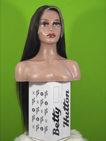 Center Wig Natural Black Asian Raw Hair 13x6 HD Lace Front Wig Straight Human Hair Wig