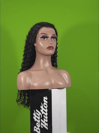 Center Wig Natural Black Remy Hair 6x7 Lace Closure Deep Wave Human Hair Wig