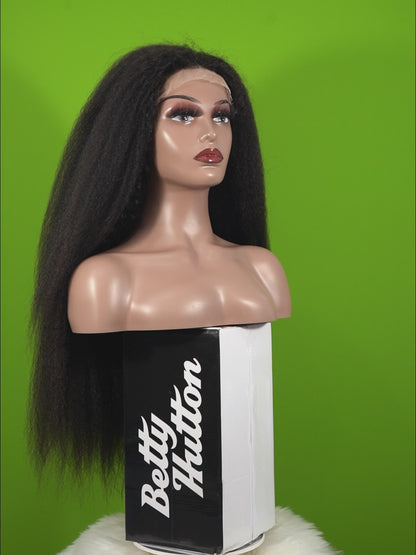 Center Wig Natural Black Remy Hair 6x7 Lace Closure Yaki Straight Human Hair Wig