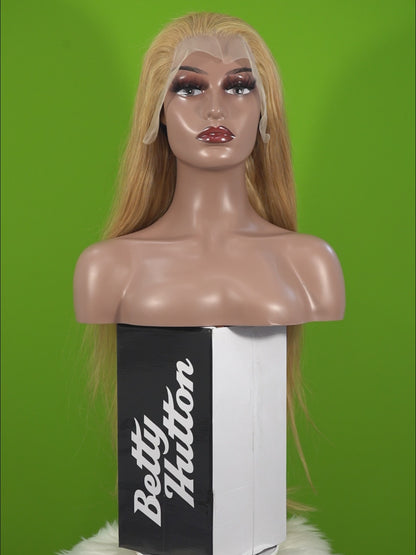 Center Wig 13x4 Straight Lace Front Wig 27 Honey Blonde Remy Hair