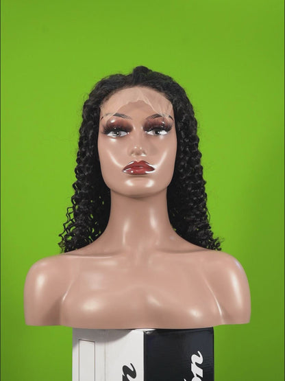 Center Wig Natural Black Remy Hair 5x5 Lace Closure Jerry Curly Human Hair Wig