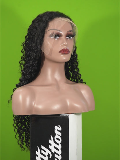 Center Wig 13x4 Deep Wave Lace Front Wig Natural Black Remy Hair