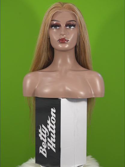 Center Wig 13x4 Straight Lace Front Wig 8&27 Honey Blonde Highlight 26 Inch Remy Hair