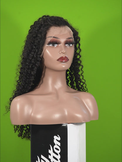 Center Wig 13x4 Jerry Curly Lace Front Wig Natural Black Remy Hair