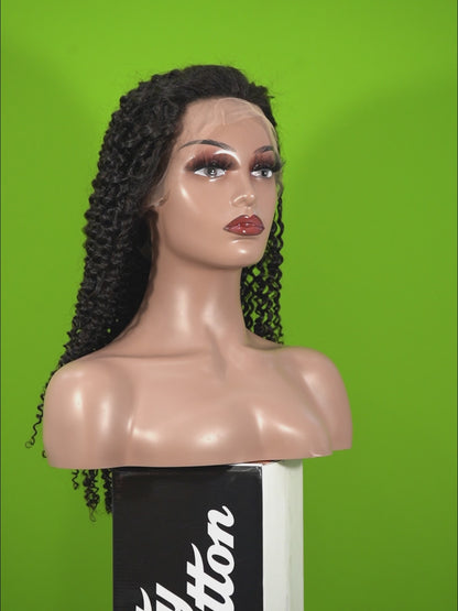 Center Wig 13x4 Kinky Curly Lace Front Wig Natural Black Remy Hair