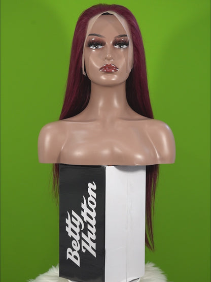 Center Wig 13x4 Straight Lace Front Wig 99J Color 26 Inch Remy Hair