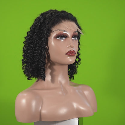 Center Wig Natural Black Remy Hair 5x5 Lace Closure Jerry Curly 12 Inch Bob Human Hair Wig