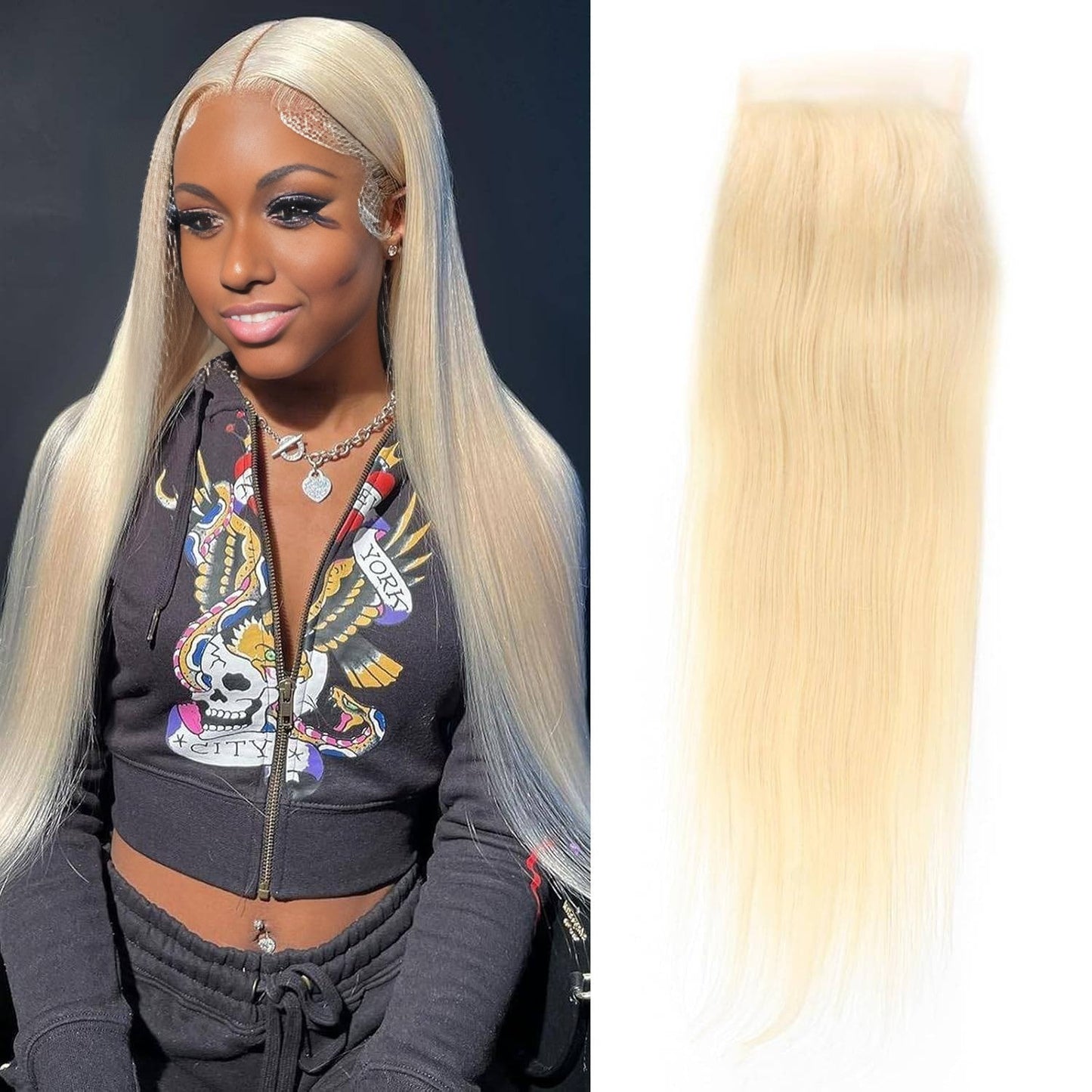 Center Wig Remy Hair 4x4 Straight Closure 613