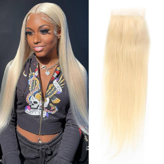 Center Wig Remy Hair 4x4 Straight Closure 613