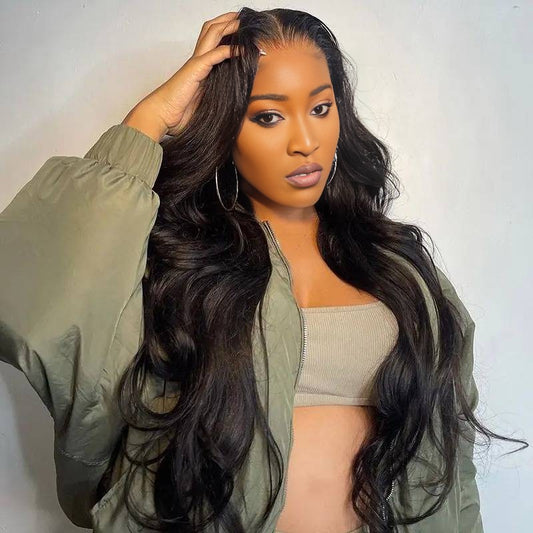 Center Wig 13x4 Body Wave Lace Front Wig Natural Black Remy Hair