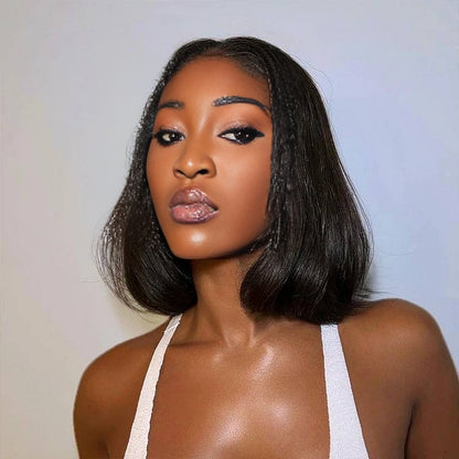 Center Wig Natural Black Remy Hair 2x6 Lace Closure Straight Bob Human Hair Wig