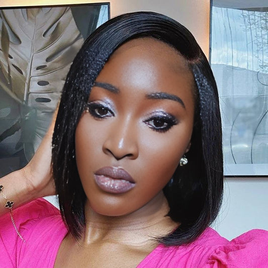 Center Wig 13x4 Straight Bob Lace Front Wig Natural Black Asian Raw Hair