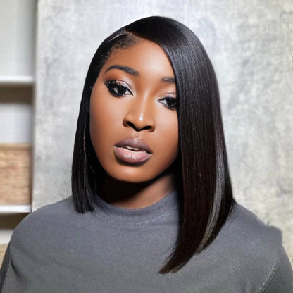 Center Wig Natural Black Asian Raw Hair 5x5 HD Lace Closure Straight Bob Human Hair Wig