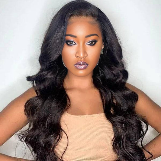 Center Wig Natural Black Remy Hair 5x5 Lace Closure Body Wave Human Hair Wig