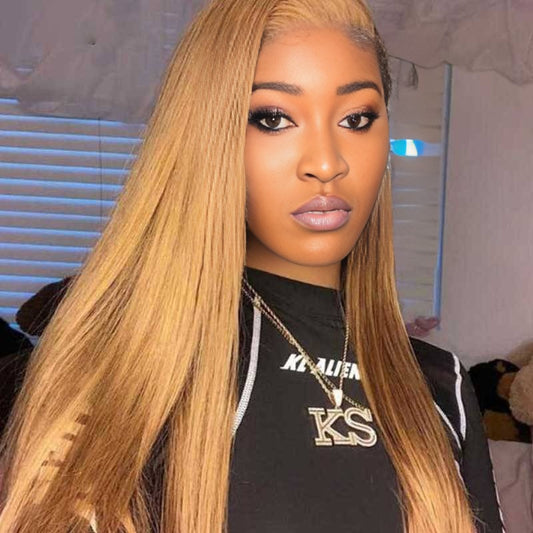 Center Wig 13x4 Straight Lace Front Wig 27 Honey Blonde Remy Hair