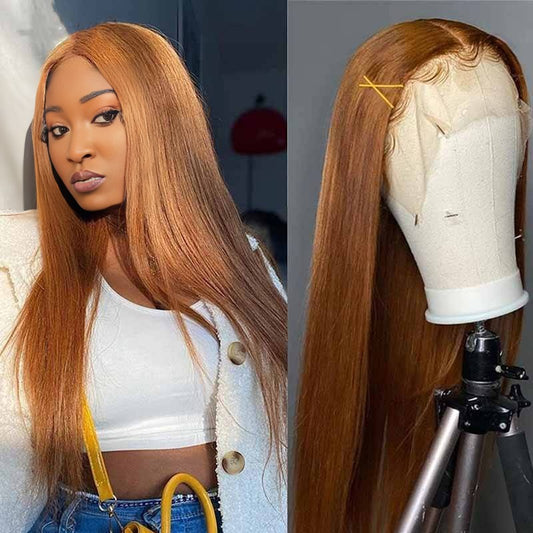 Center Wig 13x4 Straight Lace Front Wig 30 Brown 26 Inch Remy Hair