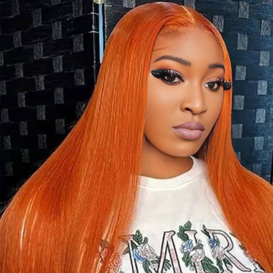 Center Wig 13x4 Straight Lace Front Wig 350 Orange 26 Inch Remy Hair