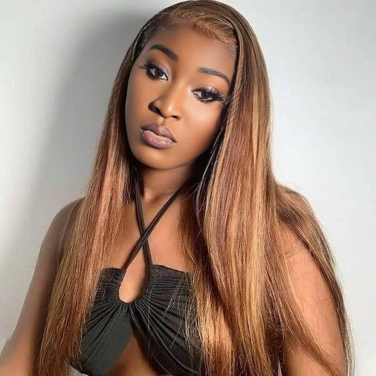 Center Wig 13x4 Straight Lace Front Wig m4&27 Highlight Remy Hair 26 Inch