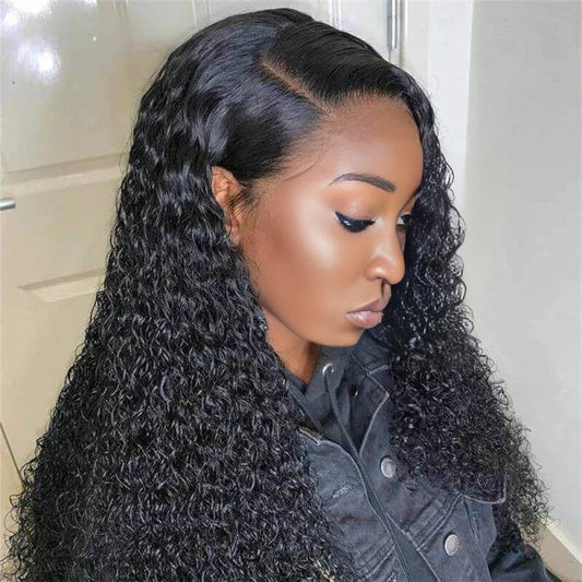 Center Wig 13x4 Jerry Curly Lace Front Wig Natural Black Remy Hair