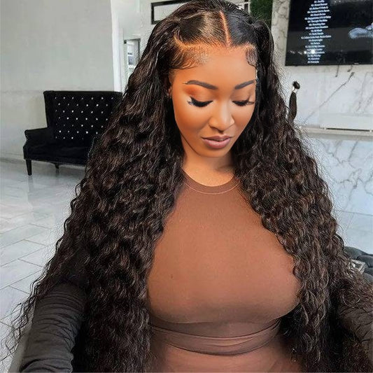 Center Wig Natural Black Asian Raw Hair 13x6 HD Lace Front Wig Deep Wave Human Hair Wig