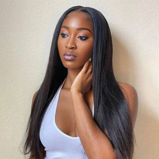 Center Wig Natural Black Remy Hair 5x5 Lace Closure Straight Human Hair Wig